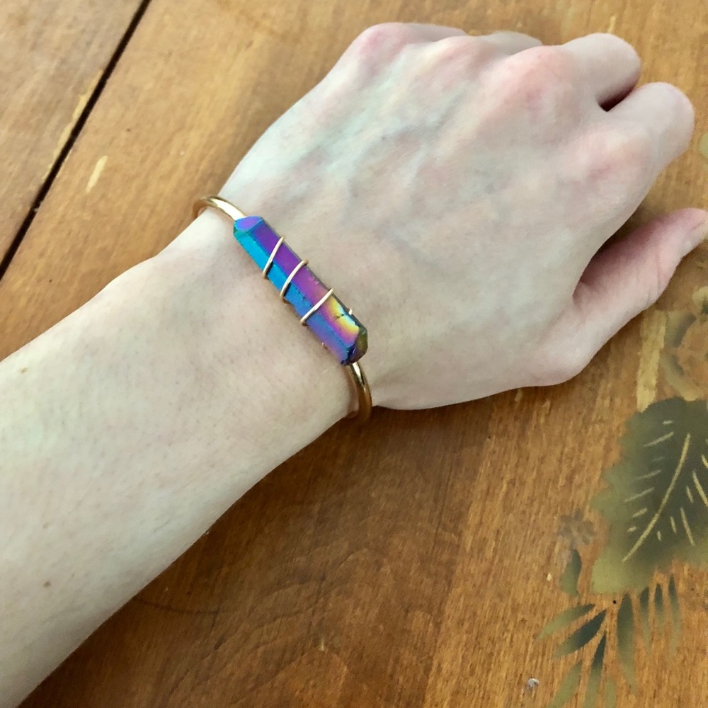 Artisan Rainbow Crystal 14K Gold Plated Bracelet - Picture 4 of 6